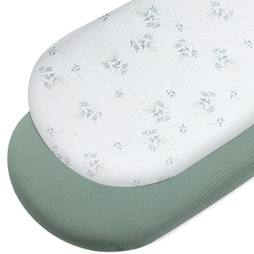 Peepeemax Universella spjälsängslakan, 100% bomullsmuslin, mjuka och andningsbara lakan, för madrass 50x83 cm, 55x90 cm, 50x90 cm, set om 2, Grön