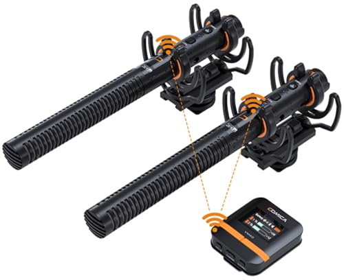 Super Cardioid Shotgun Microphone Premium CalMix Denoise Low Cut Filter Dual Channel Wired Wireless 2.4G 200M range 32GB Float Recorder and Comica App for Video Camera Smartphone PC (VM40 Combo)