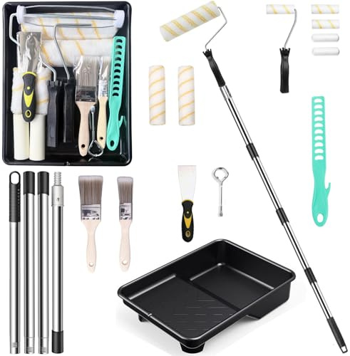 Paint Roller Set with Extended Detachable Pole Handle,Paint Brush, Painting Tools, Mural Brush for Walls and Ceiling