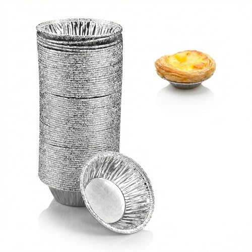 Hopzab 100 Pcs Foil Trays Disposable Aluminum Tart Case Mini Baking Tin for Egg Tart,Pie,Small Cake,Muffin,Bun,Pastries Baking