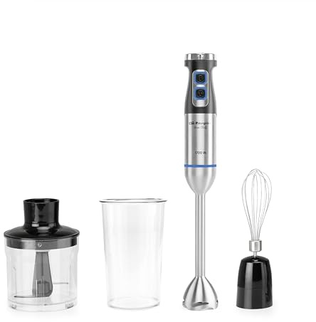 Orbegozo BT 5017 Batidora de Mano 1700W con Motor DC, Velocidad Ajustable, Función Turbo, Accesorio Varillas, Picador 600 ml y Vaso Medidor 900 ml