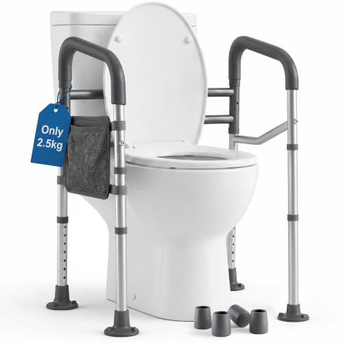 Toilet Safety Rails Adjustable Toilet Frame Compact for Elderly Adults Senior Disabled Toilet Assistance Handles Fit Most Toilets Foldable Portable Lightweight Travel Friendly (Standard)