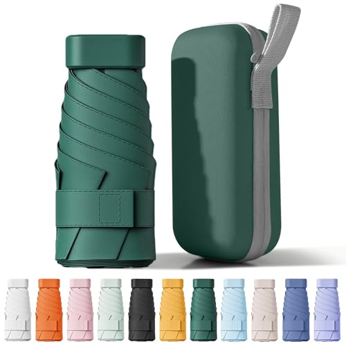 FWHFNB Paraguas Plegable, Mini Paraguas para el Sol, Paraguas de Viaje, con Cubierta de Cápsula, Resistente al Viento y a Los Rayos UV Para Viaje, Hombres y Mujeres (Verde oscuro)