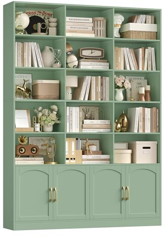 FirFurd 209 cm Bücherregal mit Türen Bücherschrank mit 15 Fächern grün