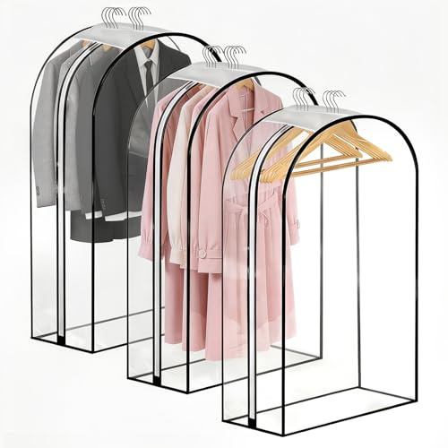ecooe 3 Stück Kleidersack, 110 x 60 x 25 cm Transparente PEVA Kleidersäcke Große Kleiderschutzhülle mit Seitlichem Reißverschluss Aufbewahrungstasche für Anzug Hemd Kleider Mantel T-Shirt