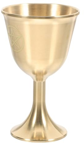HOOWIFFY Cáliz de Latón Macizo Pentagrama Grande, Copa Medieval para Rituales y Ofrendas de Agua, Cáliz Pagano para Altar Esotérico y Ceremonias Espirituales