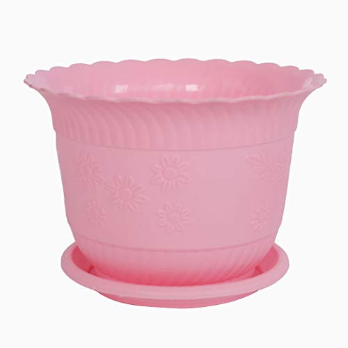 sourcing map Pot de Fleur Pot de Plante avec Plateau ière Décor Intérieur Bureau Motif Floral Plastique Cactus Rose 20cm