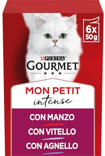 Purina Gourmet Mon Petit Intense Cibo Uùmido per Gatti con Manzo, Agnello, Vitello, 48 buste da 50g
