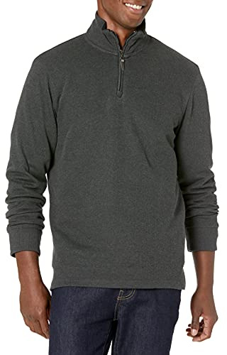 Amazon Essentials Jersey de Canalé Francés con Cremallera de un Cuarto Hombre, Carbón Mezcla, S