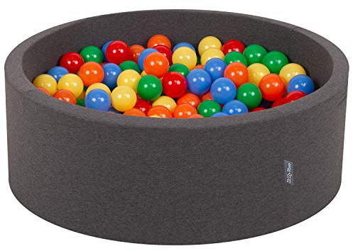 KiddyMoon Bällebad 90X30cm/300 Bälle ∅ 7Cm Bällepool Mit Bunten Bällen Für Babys Kinder Rund, Dunkelgrau:Gelb/Grün/Blau/Rot/Orange