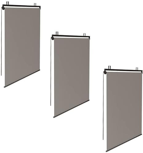 IDMarket - Lot de 3 Stores enrouleurs L.124 x H. 225 CM pour pergola Taupe