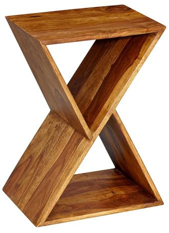 FineBuy Beistelltisch X-Form 43x30x60 cm Sheesham Massivholz | kleiner Wohnzimmertisch aus Echtholz, Anstelltisch handgefertigt, jedes Stück ein Unikat, Landhausstil