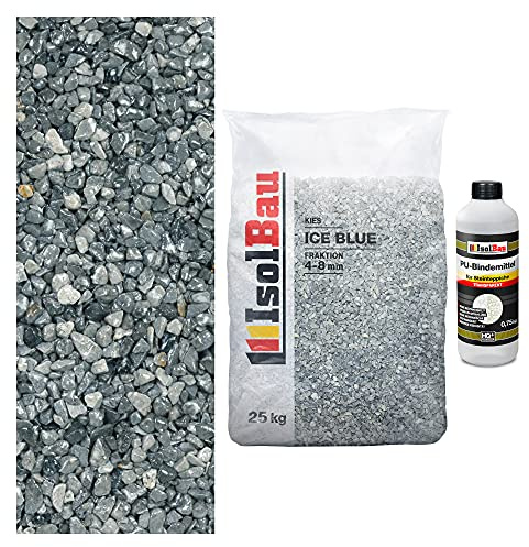 Isolbau Steinteppich Aussen Komplettset Marmorkies 25kg + Bindemittel bis 2,5m² Ice Blue 4/8mm Epoxidharz, Terassenboden, Natursteinboden Marmorkies Bodenbelag, Steinboden, Marmorstein, Innen Außen