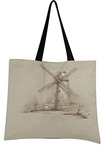 Peinture Herbe Village Moulin À Vent Sac Courses Reutilisable Pliable Grand Eco Sac à Provisions Shopping de Fruits Légumes