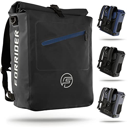 FORRIDER 3in1 Fahrradtasche & Rucksack für Gepäckträger 27L 100%wasserdicht | Gepäckträgertasche · Fahrradrucksack mit Laptopfach · Schultertasche · QuickSafe bis 18 mm, abschließbar · reflektierend