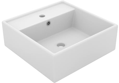 vidaXL Lavabo Carré de Luxe à Trop-plein Vasque à Poser de Toilette Lave-mains de Salle de Bain Salle Cosmétique Maison Blanc Mat 41x41 cm Céramique