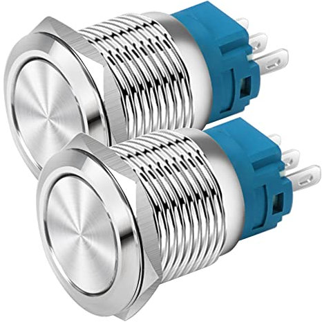 Gebildet 19 mm Testa Piatta SPDT Interruttore a Scatto Impermeabile, Interruttore a Pulsante in Metallo in Acciaio Inossidabile, Terminali a Saldare DC 6V/12V/36V/48V, AC 110V/230V 2A 1NO+1NC