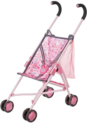 Zapf Creation 832547 BABY born Stroller mit Tasche - Faltbarer Puppenwagen mit Netz und 3-Punkt-Gurt, 62cm Griffhöhe in rosa.