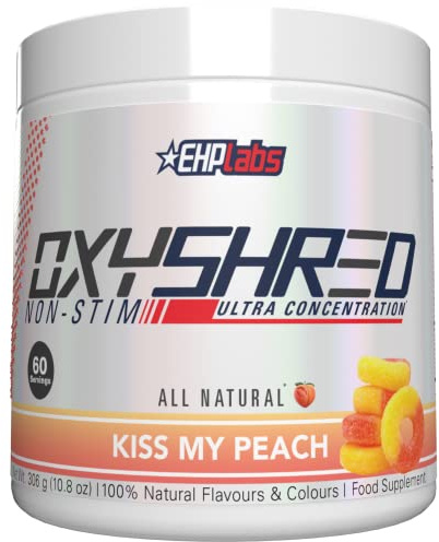 EHPlabs OxyShred Non Stimulant Thermogenic Pre Workout Powder & Shredding Supplement - Pre Workout Powder with L Glutamine & Acetyl L Carnitine, Energy Boost Drink - Peach, 60 Servings