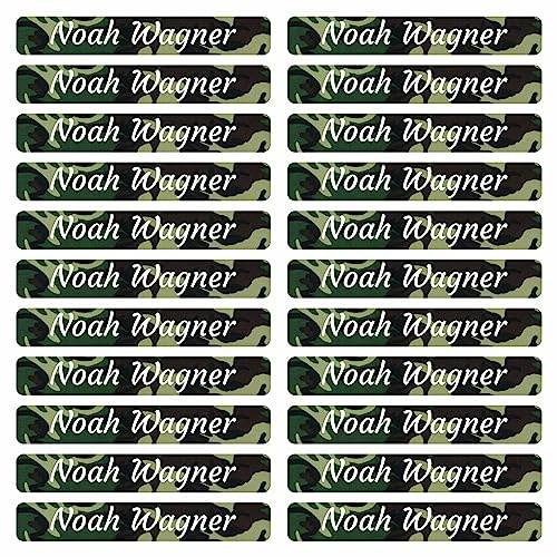 Namensaufkleber Kinder Schule selbst gestalten 46x7 mm 120 Stück - Design Camouflage - mit Wunschtext - Name - personalisiert - für Jugendliche - Firma - Universität - Kinder
