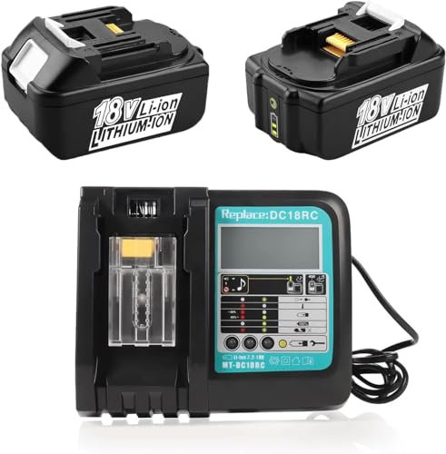 PaillYue 2 pièces BL1850B 18V 5Ah Batterie avec Chargeur DC18RC pour Makita 18V Batterie LXT Lithium-ION BL1860B BL1850 BL1840 BL1830, Compatible avec Radio DMR115 Makita Visseuse 18v