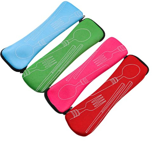 Tiardey 4PCS Cutlery Bag for On The Go Empty Long Cutlery Case Portable Cutlery Box to Go Without Cutlery for School Picnic Cutlery Storage