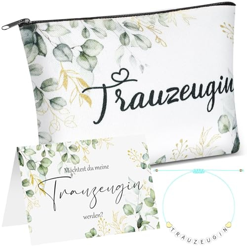 Kajaia Brautjungfer Fragen Geschenk Trauzeugin Perlenarmband Brautjungfer Armband Trauzeugin Kosmetiktasche Make Up Tasche Karte Möchtest Du Meine Trauzeugin Werden Schmuck für Braut Hochzeit (Grün)