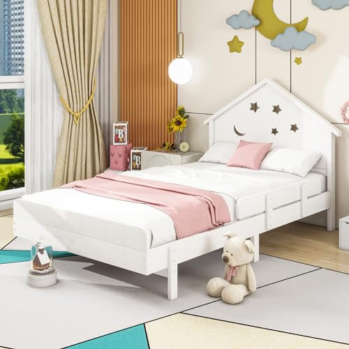WIZBED Kinderbett 90x200 mit Lattenrost, Kinder Hausbett Massivholz für Mädchen & Jungen, Jugendbett Spielbett, ohne Matratze