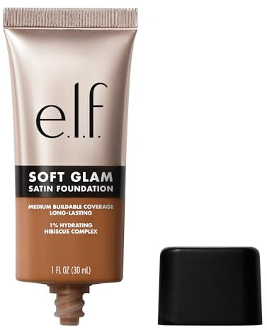 e.l.f. Soft Glam Foundation, Mittlere Deckkraft, Langanhaltende & Aufbauende Foundation Für Ein Glattes, Seidenmattes Finish, Vegan & Tierversuchsfrei, 50 Deep Warm