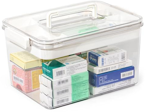 Theo&Cleo Medikamenten Aufbewahrung, Groß Medikamentenbox, Medizinbox, Hausapotheke box, Aufbewahrungsbox for medicine (Transparent-XL)