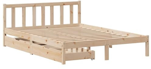 vidaXL Massivholzbett, Holzbett mit Schubladen, Bettgestell Bettrahmen mit Lattenrost, Bett Doppelbett für Schlafzimmer, 140x200cm Kiefer