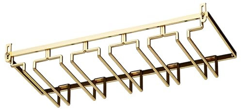 65 cm Weinglashalter unter dem Schrank, Kein Bohren, 5-reihiger Stielglashalter aus goldfarbenem Edelstahl, für bis zu 10–15 Stielgläser, Weinglasregal Schrankeinsatz(56x22.5cm)