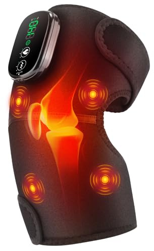 AFDEAL Large Heated Knee Support with Vibration, Cordless Heating Pad for Knee, 4 Motors 5 Massage Modes Heated Knee Brace, 5000mAh Rechargeable Heated Knee Massager, Black