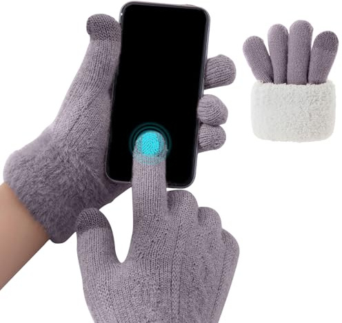 Fjquamitix Gants d'hiver thermiques pour femme – Écran tactile et doublure en peluche, gants élastiques chauds pour course à pied, randonnée et cyclisme par temps froid (violet)