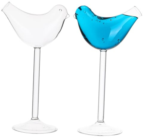 LALADEFIEE Lot de 2 Verres à Martini en Verre Forme Oiseau pour Bar à Domicile, Utilisation Pratique et Finition Soignée, pour Anniversaires