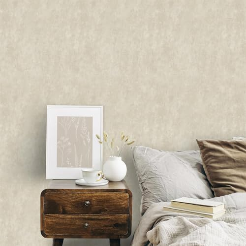 SOPHIE LAURENCE Beige Cream Neutral Willow Plain Vinyl Wallpaper | Textured Paste The Wall | Washable | Durable Non Woven | Bedroom, Living Room, Hallway, Feature Wall (10M x 0.53M Roll)