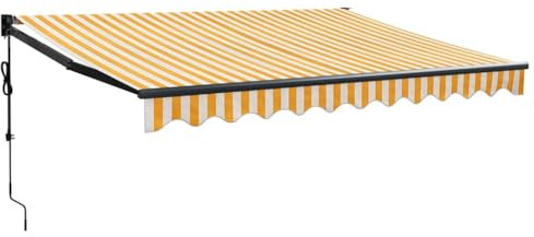 hliofuir Auvent électrique avec manivelle jaune et blanc 3,5 x 2,5 m - Auvent à bras articulé avec moteur et télécommande en aluminium pour terrasse et balcon