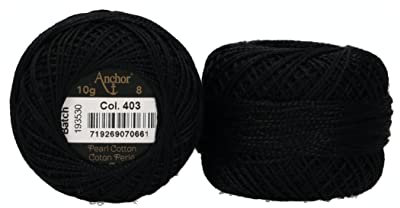 Anchor 4591008-00403 Stickgarne, 100% Baumwolle, schwarz, Stärke 8, 82m, 16 Gramm