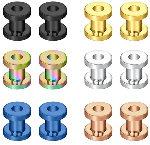 ZeSen Jewelry 6 Pairs Stainless Steel Screw Tunnels Fit Plugs Flesh Expander Stretcher Ear Gauges Piercing, Stainless Steel