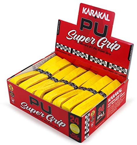 Karakal - PU supergrepp - självhäftande grepptejp för badminton, squash, tennis, hockeyklubba eller ishockeyklubba - paket med 5 eller 24 - Blandade färger, gul, 24 stycken