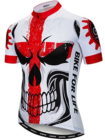 MTB Cycling Jersey Mens Short Sleeve Bike Zip Mountain Road Clothes Bicycle Top Shirts Breathable Summer Pro Team Sports Racing Cycle for Men Quick Dry Skull Red White XXL