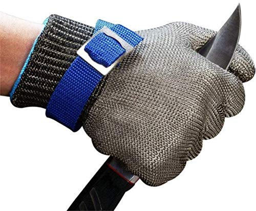SMALLK Schnittschutzhandschuhe 100% Edelstahl-Metal Mesh Schnittfeste Lebensmittelecht Handschuhe Metzgerhandschuh mit Weiße Stoffhandschuhe (L)