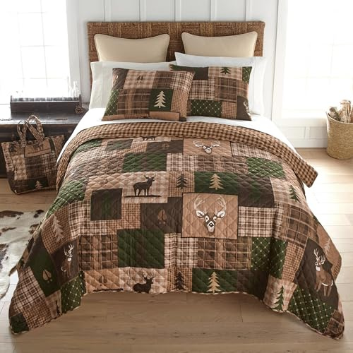 Donna Sharp Full/Queen Bedding Set - 3 Piece - Green Forest Lodge Quilt Set with Full/Queen Quilt and Two Standard Pillow Shams - Fits Queen Size and Full Size Beds - Machine Washable