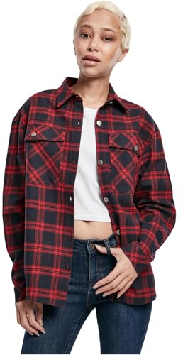 Urban Classics Tb3627-ladies Oversized Overshirt Chemise, Midnightnavy/Red, XL Große Größen Extra Tall Femme