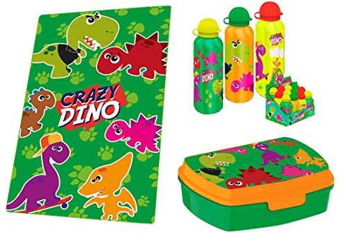 IR Set Regalo Dinosauri Plaid + Porta merenda + Borraccia in Alluminio Varie grafiche