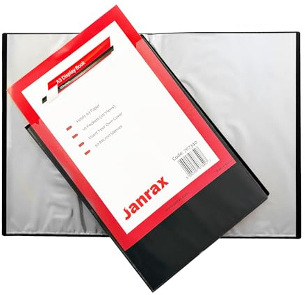 Janrax Präsentationsbuch A3 mit 10 Taschen, Schwarz, Transparent