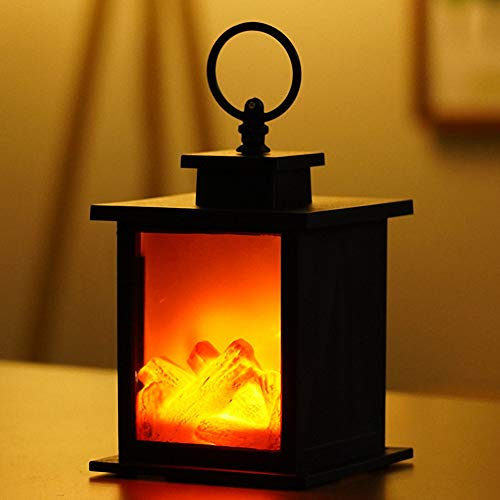 Kleine gemütliche Kaminlaterne Traditionelle realistische Holz Holzverbrennung Flammeneffekt Licht LED Holzkohle Stil TischlampeFür den Innen- und Außenbereich