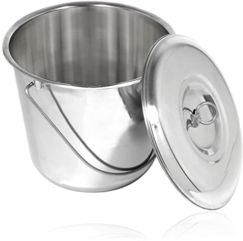 SPARES2GO 12 Litre Stainless Steel Metal Bucket Handled Pail with Lid Fire Garage Spillage Sand (Silver)
