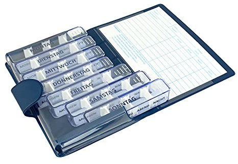 Medidos – Wöchentlicher Tabletten-Organizer von Kibodan | 7-Tage-Medikamenten- & Vitaminbox – Eine Box pro Tag | Reisegeeignet, BPA-frei, leicht zu öffnen, mit 4 verstellbaren Fächern (Blau)
