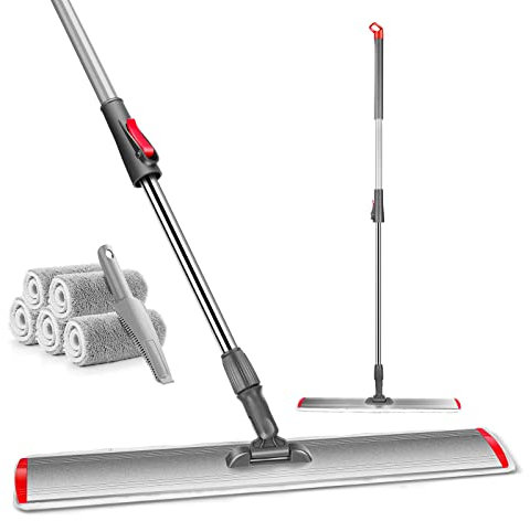 Myiosus Industrial Mop, 60cm Large Flat Mop for Hardwood Laminate Tile Floor Cleaning, Commercial Dust Mops with 5 Reusable Microfibre Pads & 137cm Long Handle and Aluminum Plate
